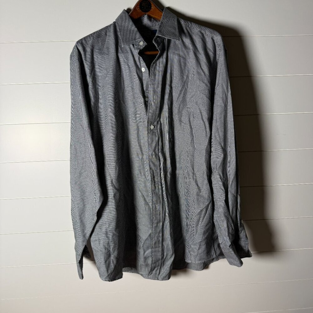 Polo Ralph Lauren Curham Classic Fit Mens XXL Blue White Houndstooth Button Down